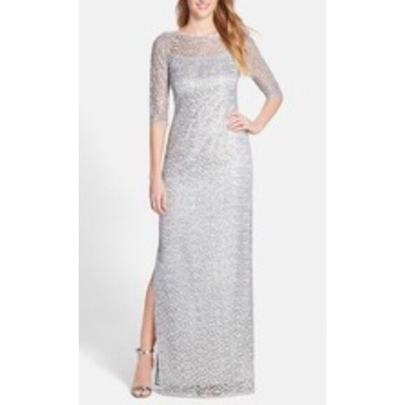 Kay Unger Formal Dress 14 Blue Silver Sequin Long Wedding Party Cruise Holiday - Picture 1 of 16
